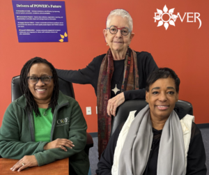 POWER Volunteers Gen, Paula, and Ella at the POWER office in Pittsburgh.